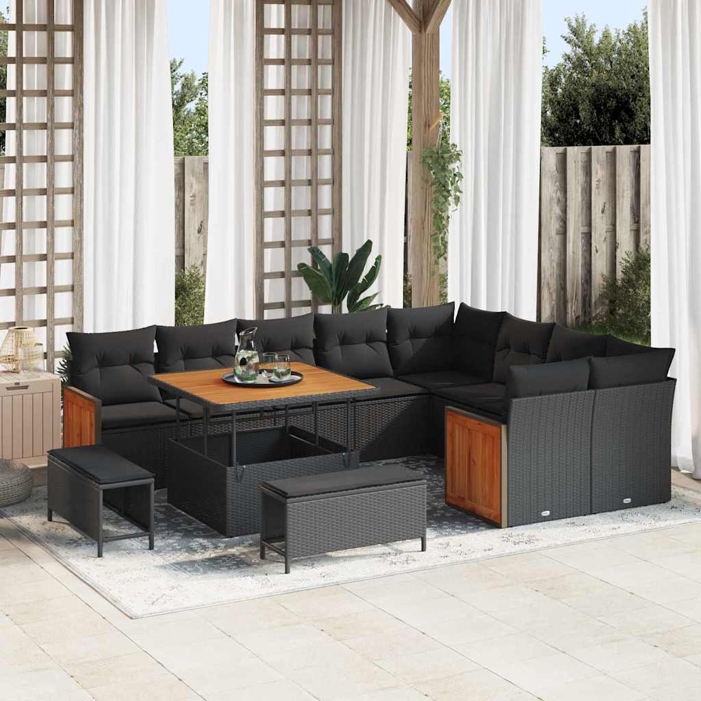 Garten-Sofa-Set 12 pcs Schwarz 100 x 100 x 71 cm Poly-Rattan